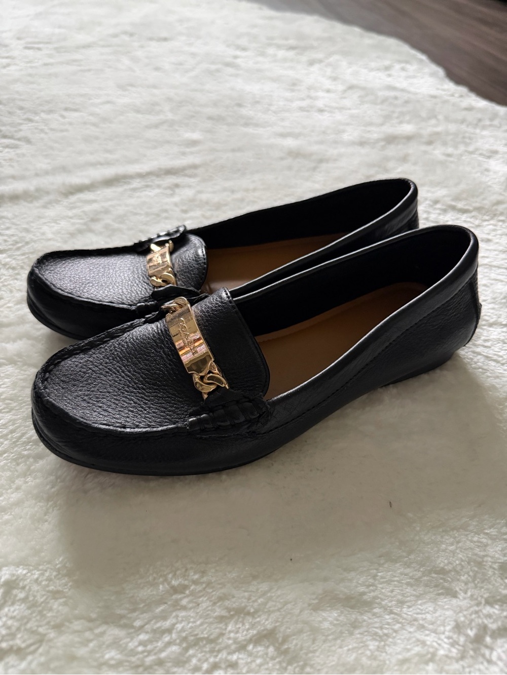 Coach Women’s Driving Loafer Black Leather Gold Hardware